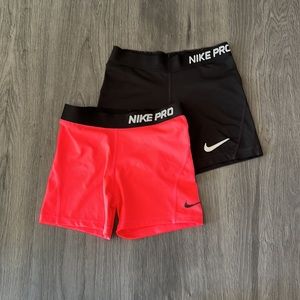 Bundle of 2 Nike Pro Shorts Girls Size Large Black Neon Hot Pink